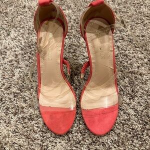 CHASE AND CHLOE PINK AND CLEAR STRAP HEELS